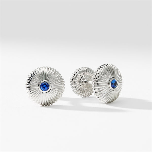 Colours of Love White Gold Blue Sapphire Fluted Round Cufflinks