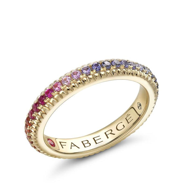 Colours of Love Yellow Gold Rainbow Multicoloured Gemstone Fluted Eternity Ring