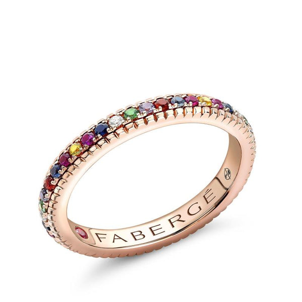 Colours of Love Rose Gold Multicoloured Gemstone Fluted Eternity Ring