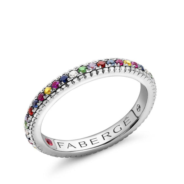 Colours of Love White Gold Multicoloured Gemstone Fluted Eternity Ring