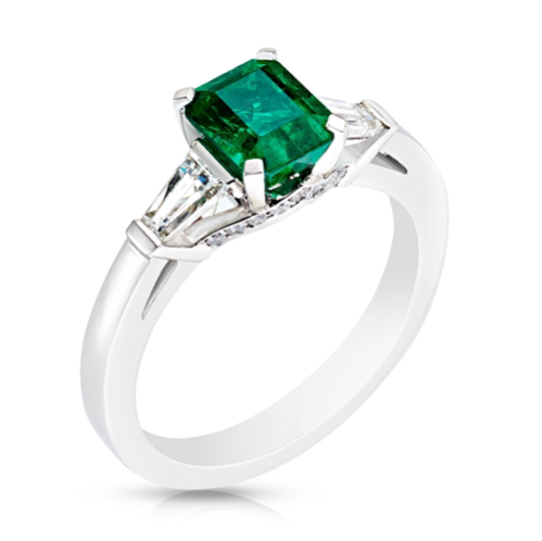 Colours of Love Platinum Emerald Cut Emerald Ring Set With Diamonds
