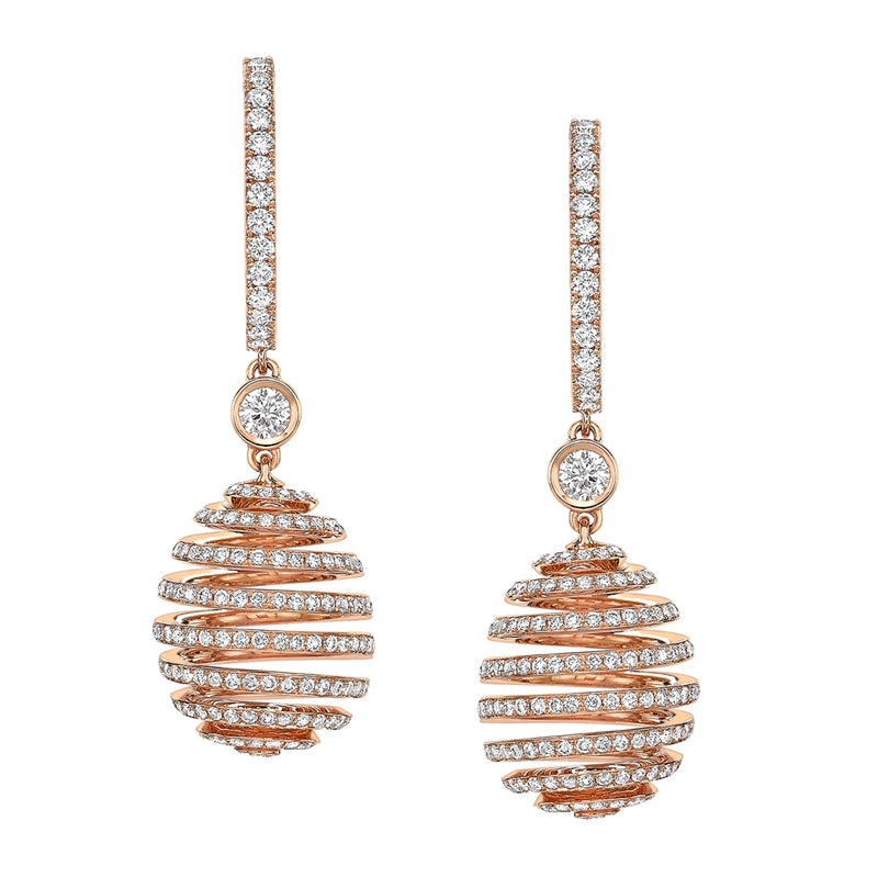 Fabergé Essence Rose Gold Diamond Pavé Spiral Egg Drop Earrings