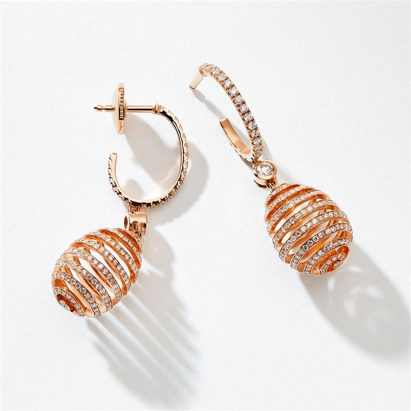 Fabergé Essence Rose Gold Diamond Pavé Spiral Egg Drop Earrings