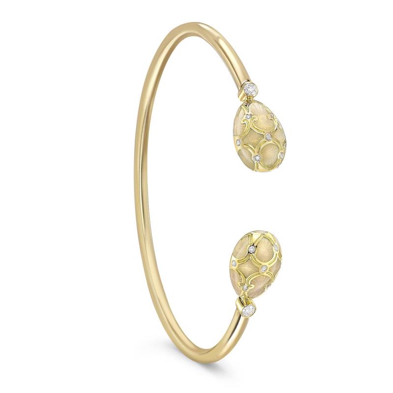Heritage Yellow Gold Diamond & White Guilloché Enamel Open Bracelet
