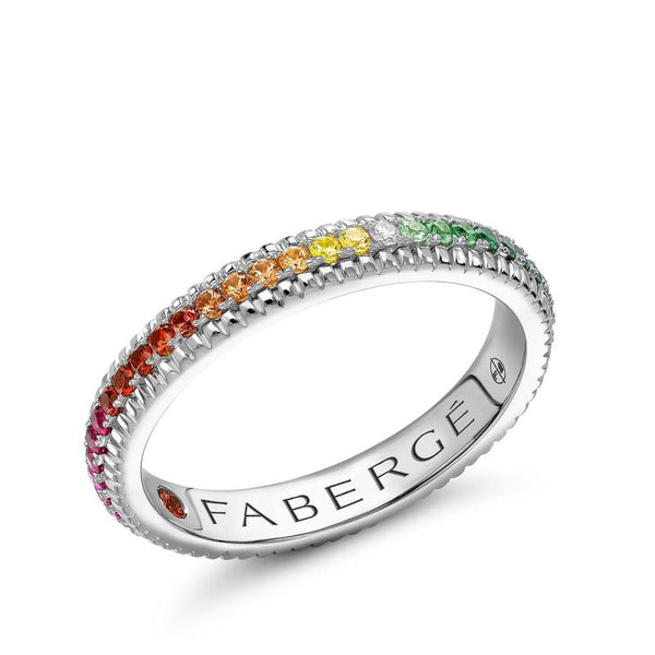 Colours of Love White Gold Rainbow Multicoloured Gemstone Fluted Ring Eternity