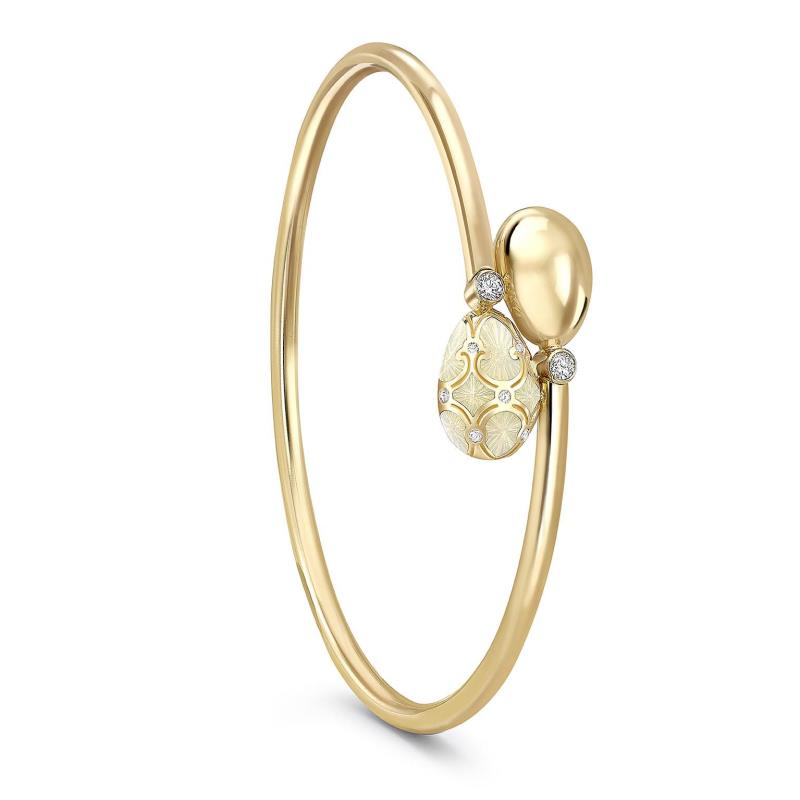 Heritage Yellow Gold Diamond & White Guilloché Enamel Crossover Bracelet