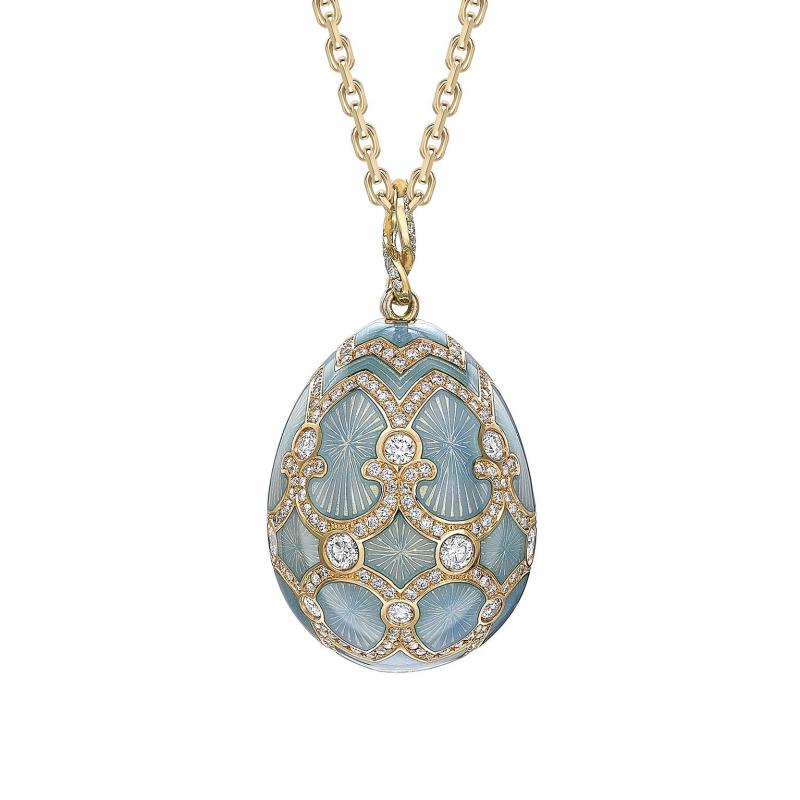 Heritage Yellow Gold Diamond & Turquoise Guilloché Enamel Grande Egg Pendant