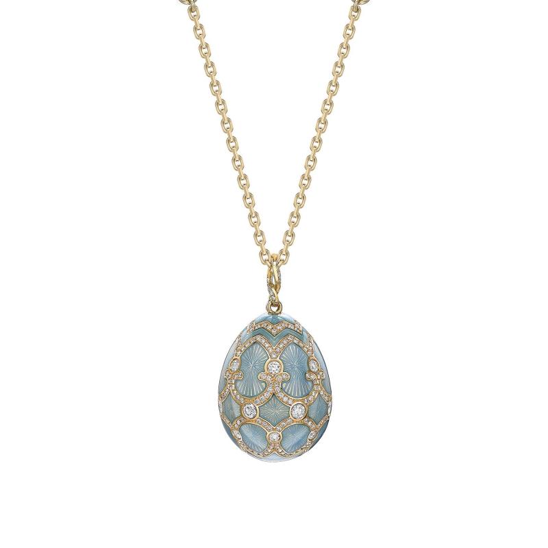 Heritage Yellow Gold Diamond & Turquoise Guilloché Enamel Grande Egg Pendant