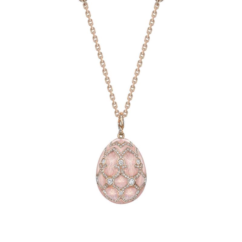 Heritage Rose Gold Diamond & Pink Guilloché Enamel Grande Egg Pendant