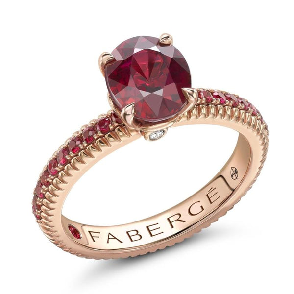 Colours of Love Rose Gold Ruby Fluted Ring with Ruby Shoulders