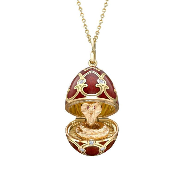 Heritage Yellow Gold Diamond & Red Guilloché Enamel Year Of The Snake Surprise Locket