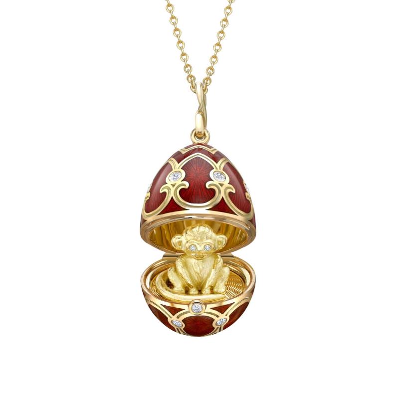 Heritage Yellow Gold Diamond & Red Guilloché Enamel Year Of The Monkey Surprise Locket)