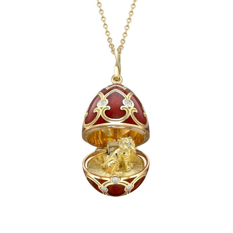 Heritage Yellow Gold Diamond & Red Guilloché Enamel Year Of The Tiger Surprise Locket