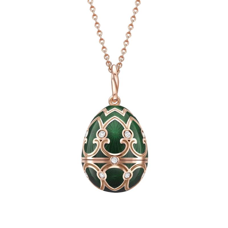 Heritage Rose Gold Diamond & Green Guilloché Enamel Elephant Surprise Locket