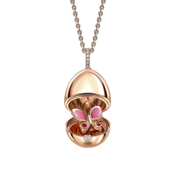 Fabergé Essence Rose Gold Ruby, Diamond & Pink Lacquer Butterfly Surprise Locket