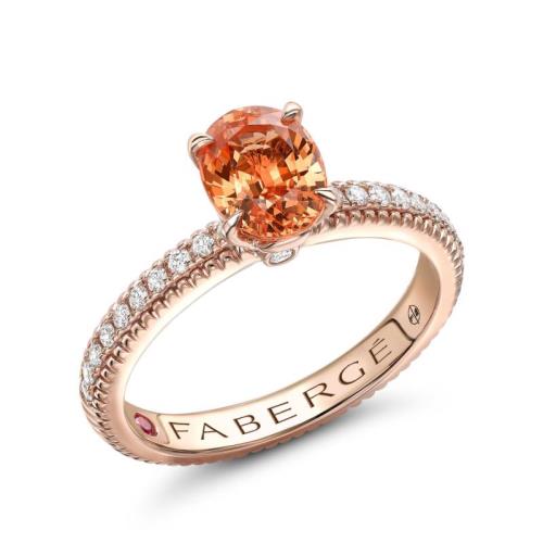 Colours of Love Rose Gold Spessartite Fluted Ring with Diamond Shoulders