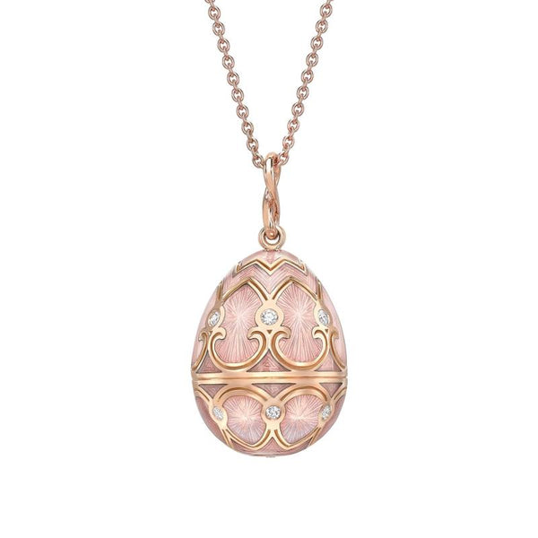 Heritage Rose Gold Diamond & Pink Guilloché Enamel Egg Pendant
