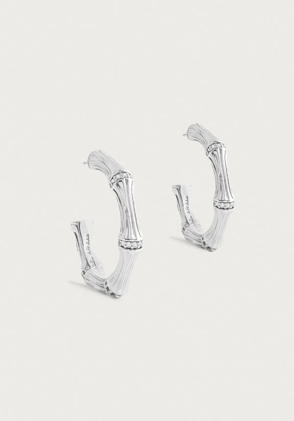 Bamboo Medium Hoop Earrings-Silver