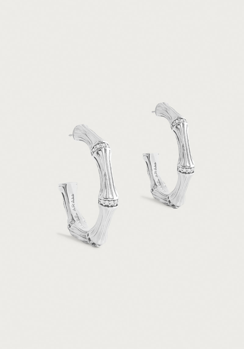 Bamboo Medium Hoop Earrings-Silver