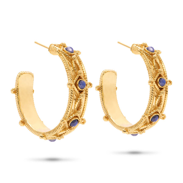 Victoria Hoop Earrings - Gold/Blue Labradorite