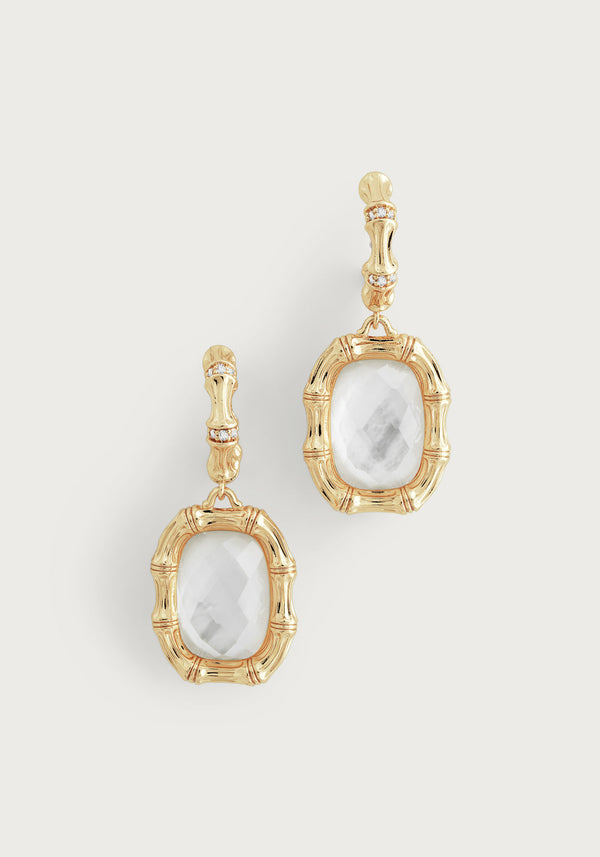 Bamboo With Stone Drop Earrings