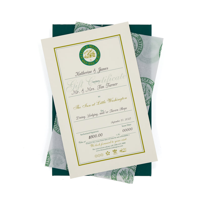The Inn at Little Washington & Patty O's Gift Certificate